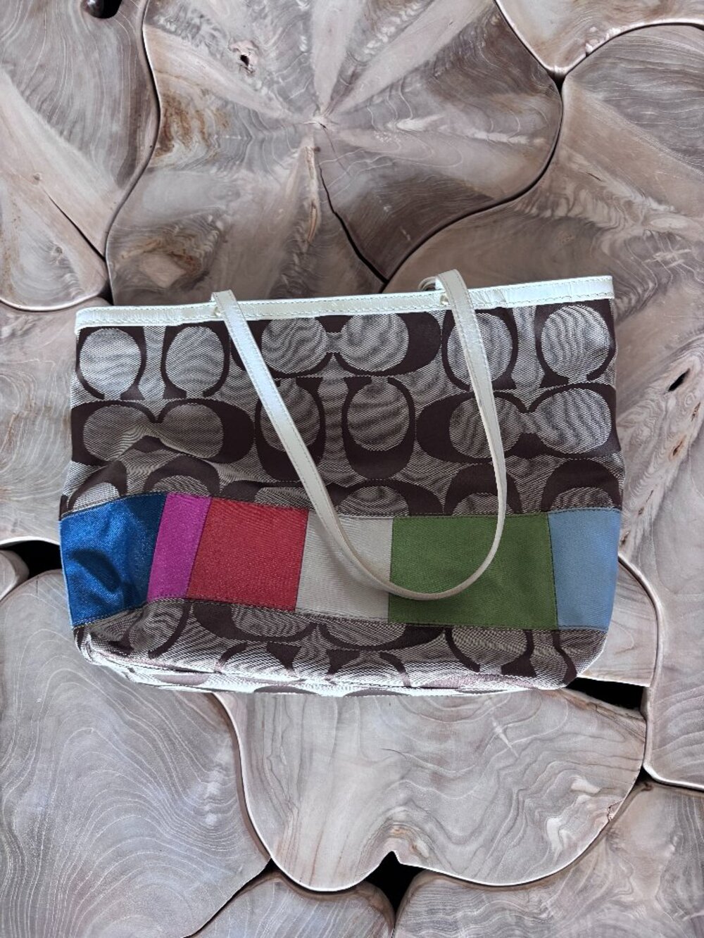 Vintage Coach Signature Legacy Stripe Bag Khaki Brown Patchwork Canvas Y2K